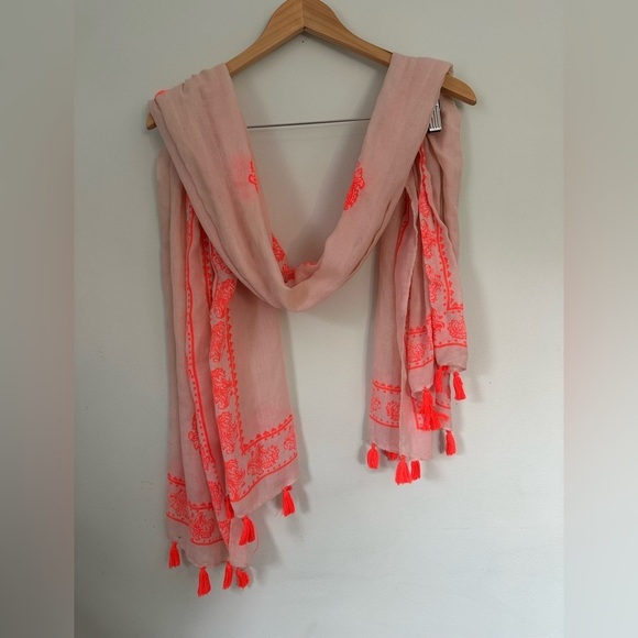 Pink and Orange Embroidered Scarf - Picture 2 of 2